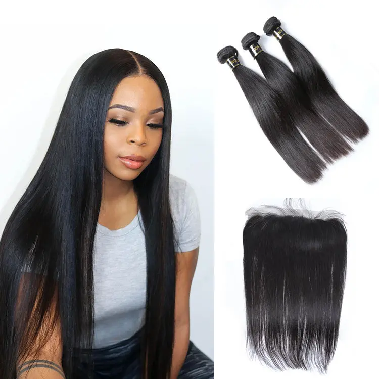 3 PCS Straight Hair Virgin Hair Bundles With Frontal