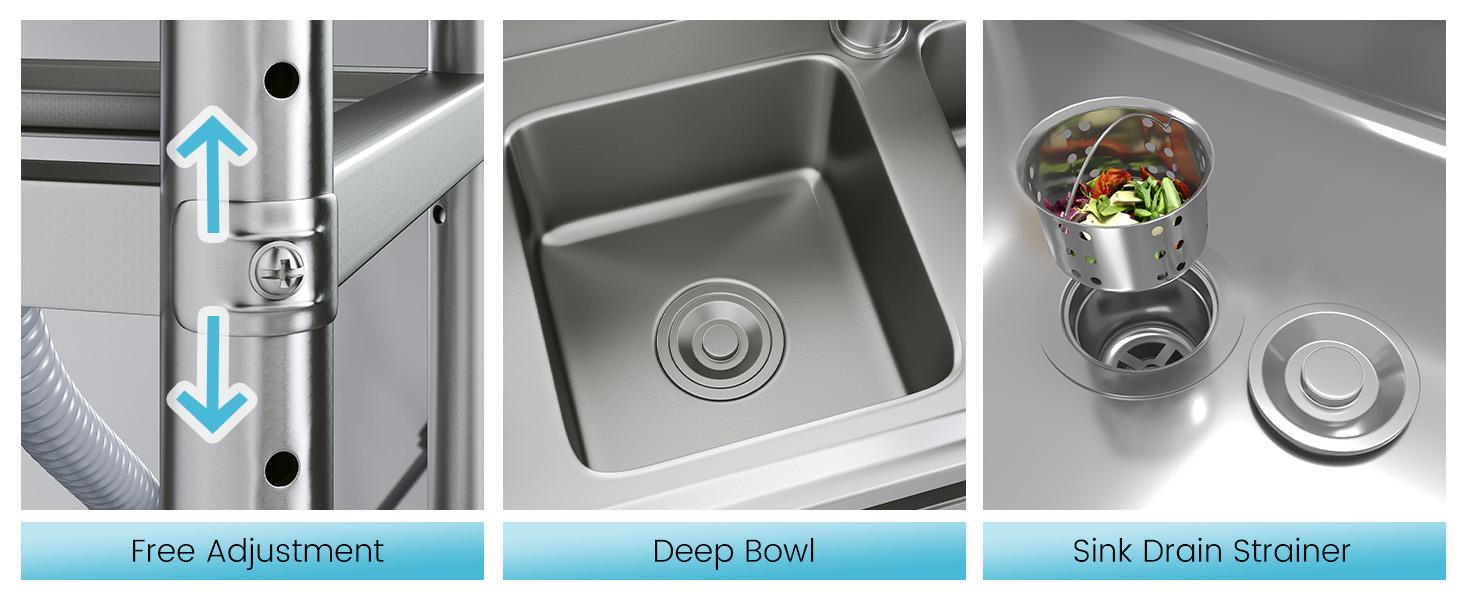 Stainless Steel Utility Sink, Freestanding Outdoor Sink Station with Hose Hookup, Small Tub for Garage, Laundry, Kitchen, Farmhouse Stainless Steel Utility Sink, Freestanding Outdoor Sink Station with Hose Hookup, Small Tub for Garage, Laundry, Kitchen, Farmhouse