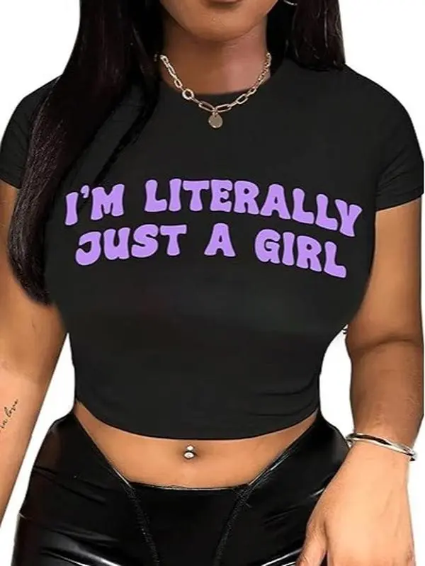 I'm Literally Just A Girl purple Crop Top