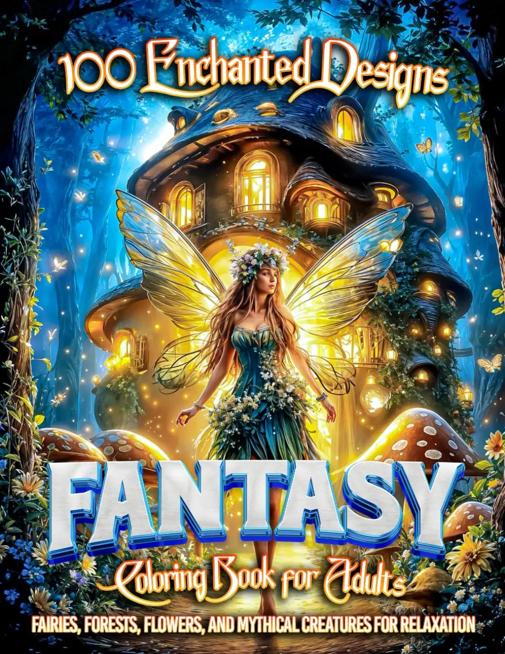 100 Enchanted Designs Fantasy Coloring Book for Adults: Fairies, Forests, Flowers, and Mythical Creatures for Relaxation