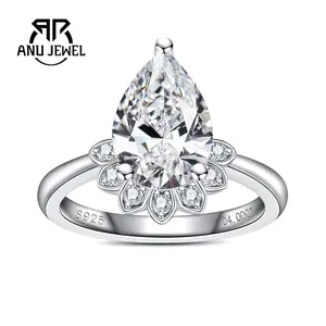 AnuJewel 4CT Pear Cut Synthetic Moissanite Ring For Gift 925 Sterling Silver Engagement Wedding Anniversary Ring with Certificate