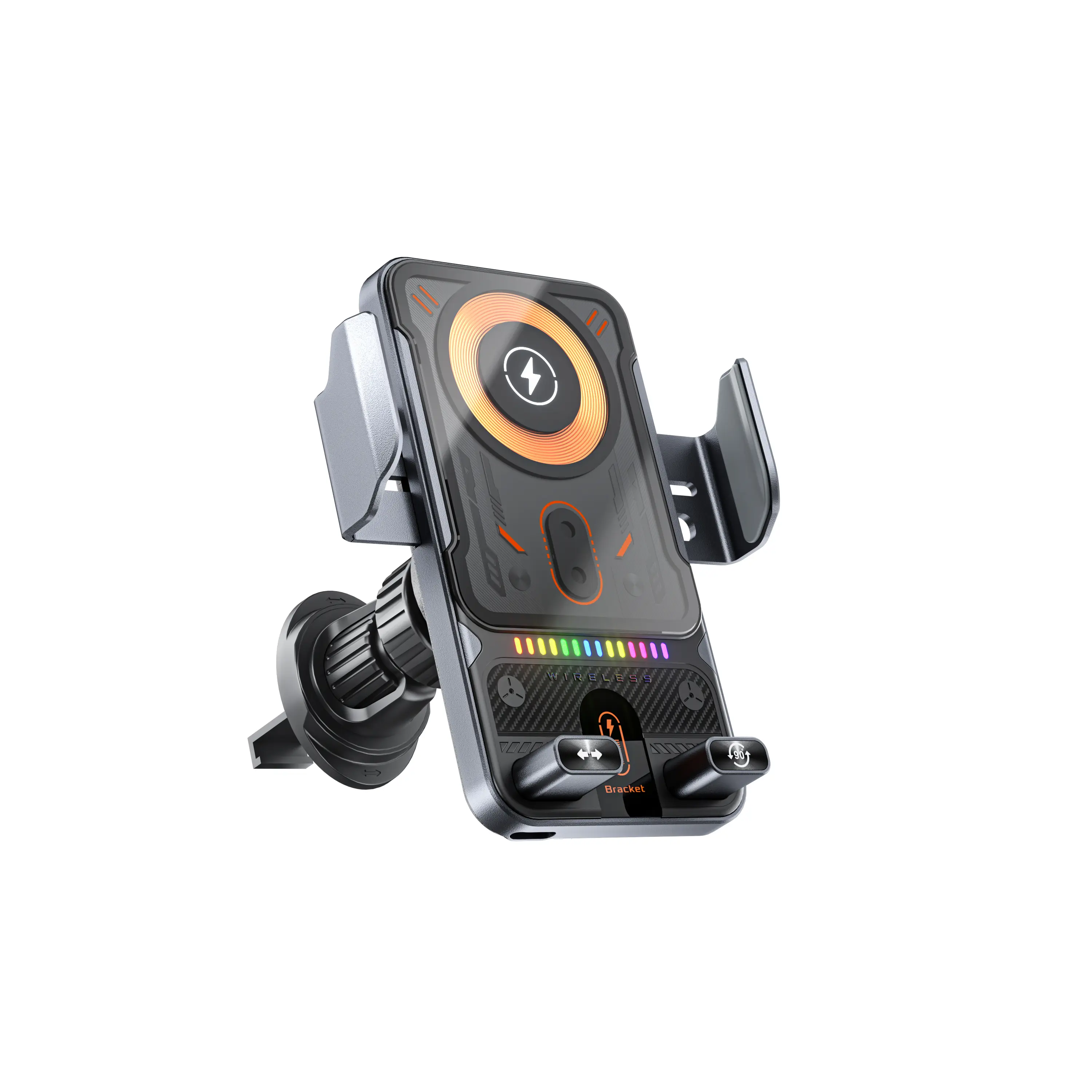 【Back to School】Wireless Car Charger F18, Fast Auto Clamping 360° Rotatable Adjustable 15W Power Dual Motor Magnetic Holder, 1-Click Telescopic Rotation for iPhone Samsung, Fast Charger with Free Gift