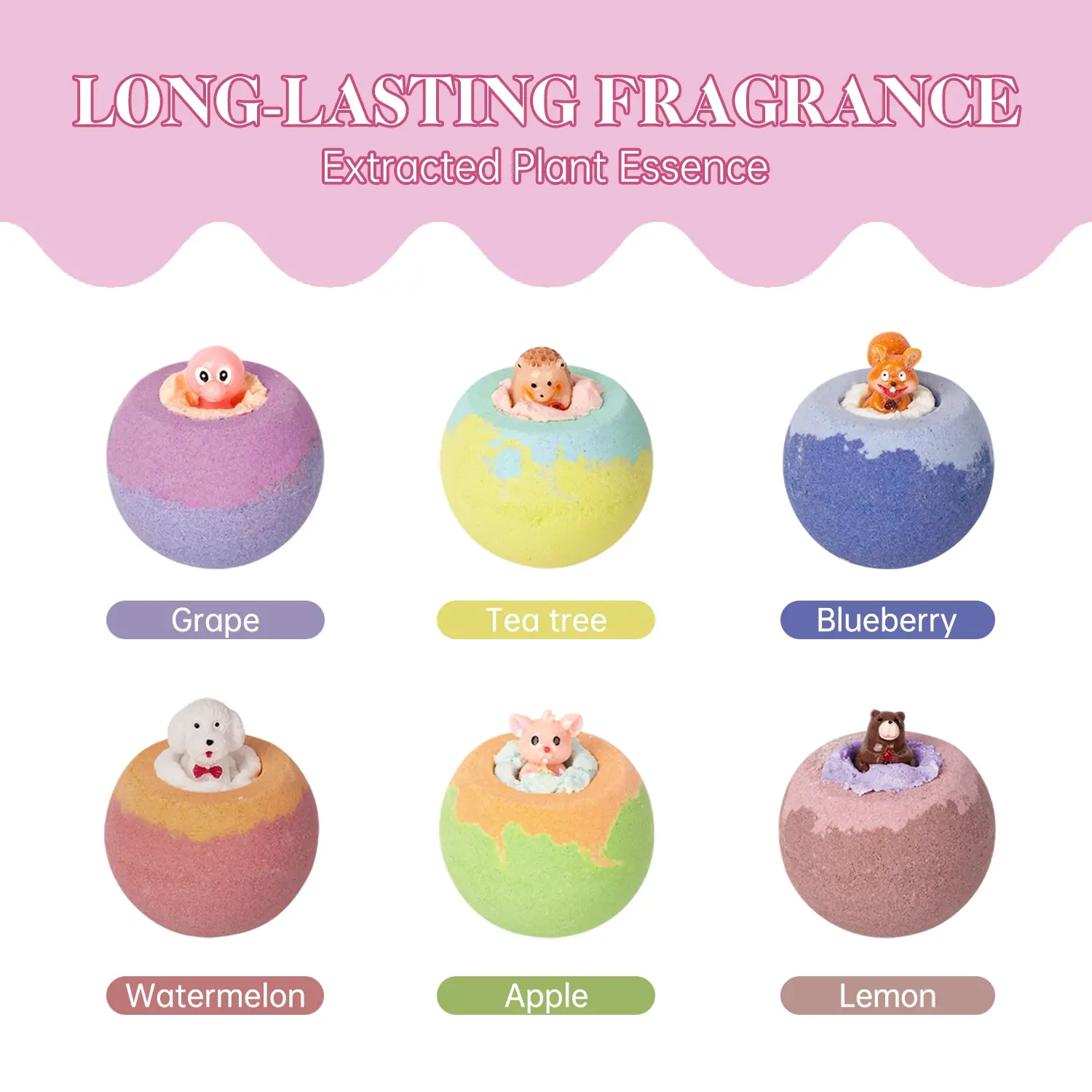 Toy Bath Salt Balls Set, 6 Pieces Embedded Toy Bath Salt Balls, Handmade Natural, Gentle Cleansing, Hydrating, Moisturizing, Long-Lasting Scent, Body Care, Fragrance