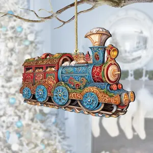 Designocracy 8100198-3 5 x 5.5 x 0.25 in. Christmas Train Wooden Christmas Decor Ornaments