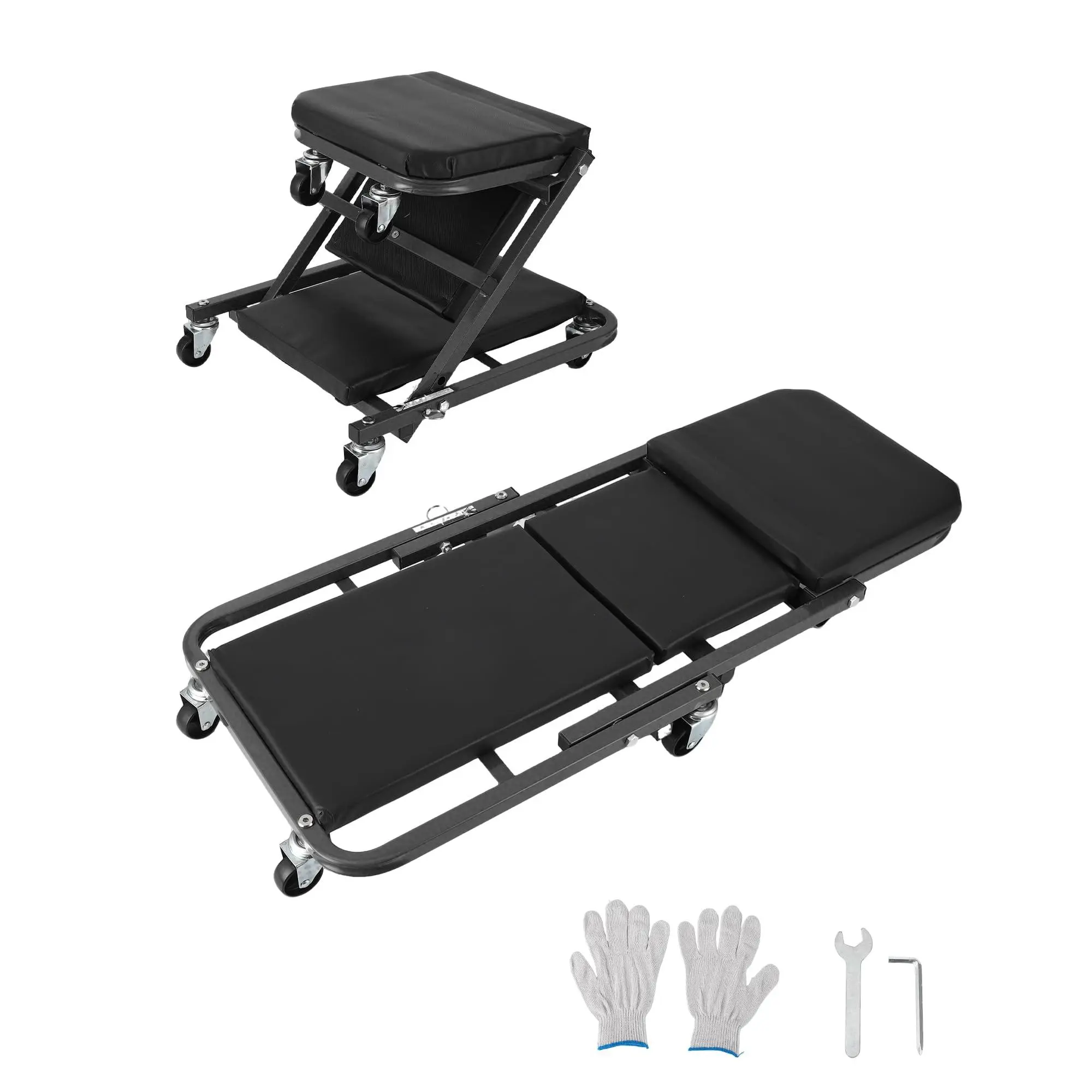 GARVEE Mechanic Creeper 36 Inches 2 Modes Z Seat 330 lbs Capacity, Foldable Garage Chair Adjustable Rolling Folding with 6 pcs Wheels Roller, Lay Down or Sit, Under Car