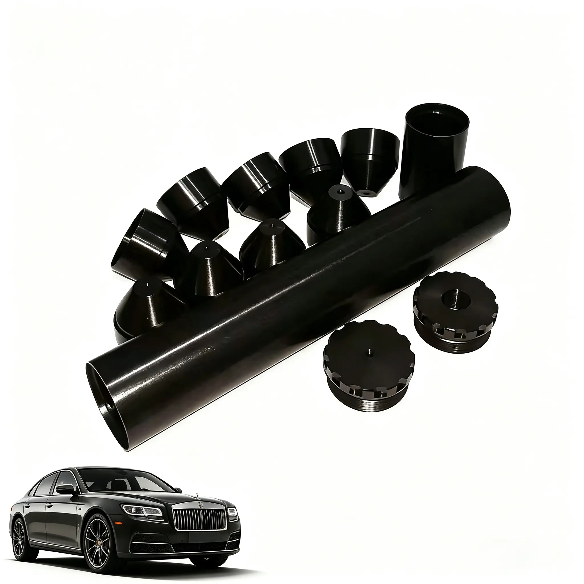 Industrial Black Aluminum Automotive Fuel Solvent Filter 55/8 x 24 Cleaning Trap Kit with Multiple End Caps Heavy Duty Universal Auto Replacement Part