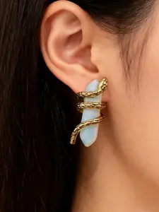 Snake Shape Gemstone Hoop Earrings, Casual Geometric Design, All Seasons Jewelry, No Choking Hazard, Perfect for Everyday Wear