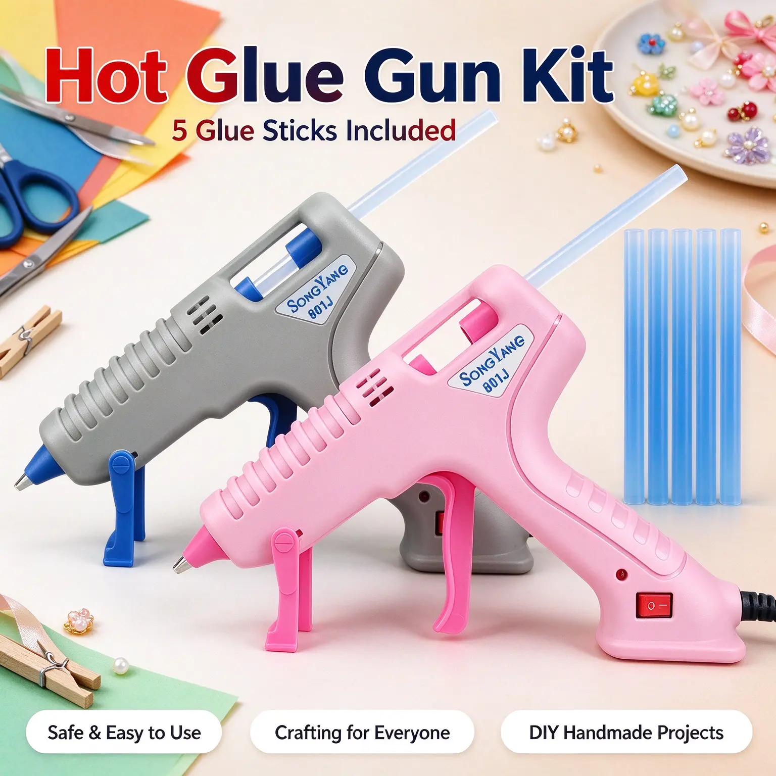 40W Fast Heating Hot Glue Gun Handheld Hot Melt Adhesive Gun Anti Drip Craft Glue Gun for DIY Arts School Crafts Home Repairs Holiday Decor Gift Making Only Comes with 5 Glue Sticks