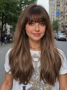 20inch Bangs Women's Wig, Synthetic Hair Wigs, Face-Shaping Wig for All Seasons, Versatile Long Straight Hair for Daily Wear, Synthetic Material Wigs