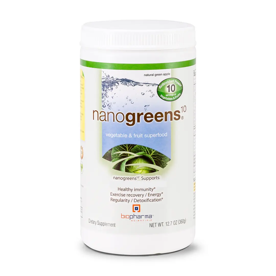 NanoGreens Organic Greens Powder | 55 Fruits & Vegetables & Freeze-Dried Superfood Blend with Organic Barley Grass, Spirulina, Chlorella, Oat Beta Glucan & Probiotics, Antioxidants | 30 Servings, 12g Scoop, Made in USA