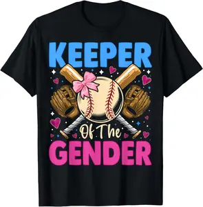 100%cotton Keeper Of The Gender Baseball or Bows Gender Reveal Party T-Shirt women's  graphic  tees