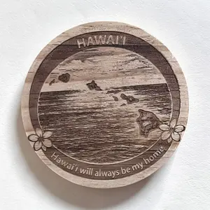 Engraved Wood Coaster | Hawaii Beach Design, Custom Location Gift