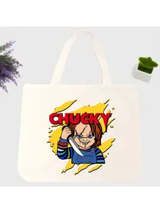 Chucky Halloween Horror Movie Canvas Tote Bags for Ladies Handbags Kawaii Cute Bolsa Portable Shopping Shoulder Bag