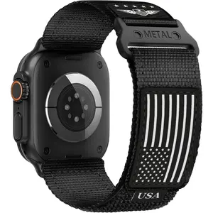 Rugged Stars - Stripes Nylon Band for Apple Watch Ultra 2 49mm Men Adjustable Woven Strap iWatch 46mm 45mm 44mm 42mm Series 10/9/8/7/SE Flag Wristband