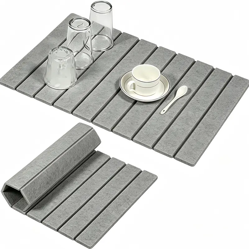 Marbled Look Diatomaceous Earth Fast-Absorb Mat (24×16 in Rectangle), Foldable Heat Resistant Diatomite Mud Kitchen Countertop Pad, Non-Slip Eco-Friendly Home Essential Kit with Placemats & Coasters