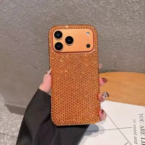 Gilt Full Diamond iPhone Case Protector | Full-Cover Rhinestones + Metal Back | Sparkling & Scratch-Resistant | Party Outing Eye-Catching Center Style For iPhone14 15 16 17 Accessories