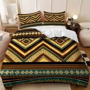 3-piece bedding set - Brown and green diamond geometric patchwork down comforter set (1 comforter cover + 2 pillowcases, filling not included). A perfect gift for family and friends, soft and comfortable, suitable for family bedrooms and guest rooms.