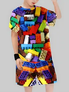 Boys Rainbow Lego Building Blocks Set, All-Over Print Design with Colorful Contrast, Fun and Educational Playtime for Birthday Party