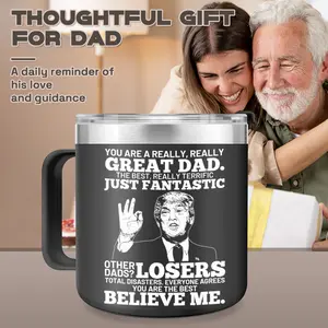 14 oz Black Mug Cup - Insulated Stainless Steel Christmas Gifts for Dad Father's Day Birthday Present BPA-Free Unique Dad Gifts from Daughter Son