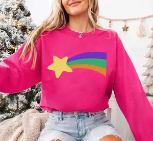 Mabel Pines Rainbow Star Sweatshirt Unisex Cotton Graphic Hoodie for Cartoon Fans Halloween Costume Twill Label Double-Needle Stitching
