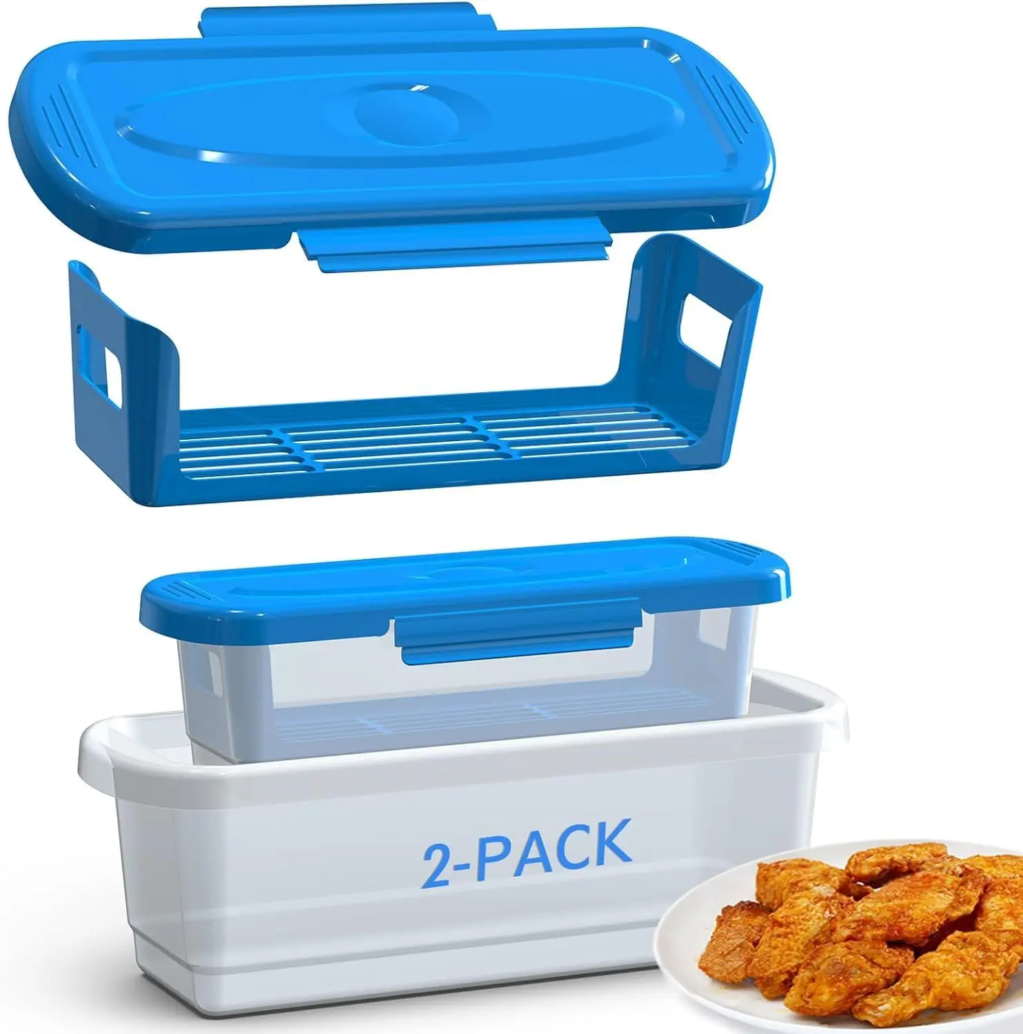 Batter Bowl with Lid, 2-Pack Fish Batter Shaker, Batter Bowl with Lids Shaker for Frying Chicken Wings Fish Onion Rings Veggies (Blue)