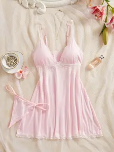 Lace Transparent Halter Sleepwear Loungewear Set, Skin-Friendly Breathable Slimming, Women's Home Date, 2 Pieces