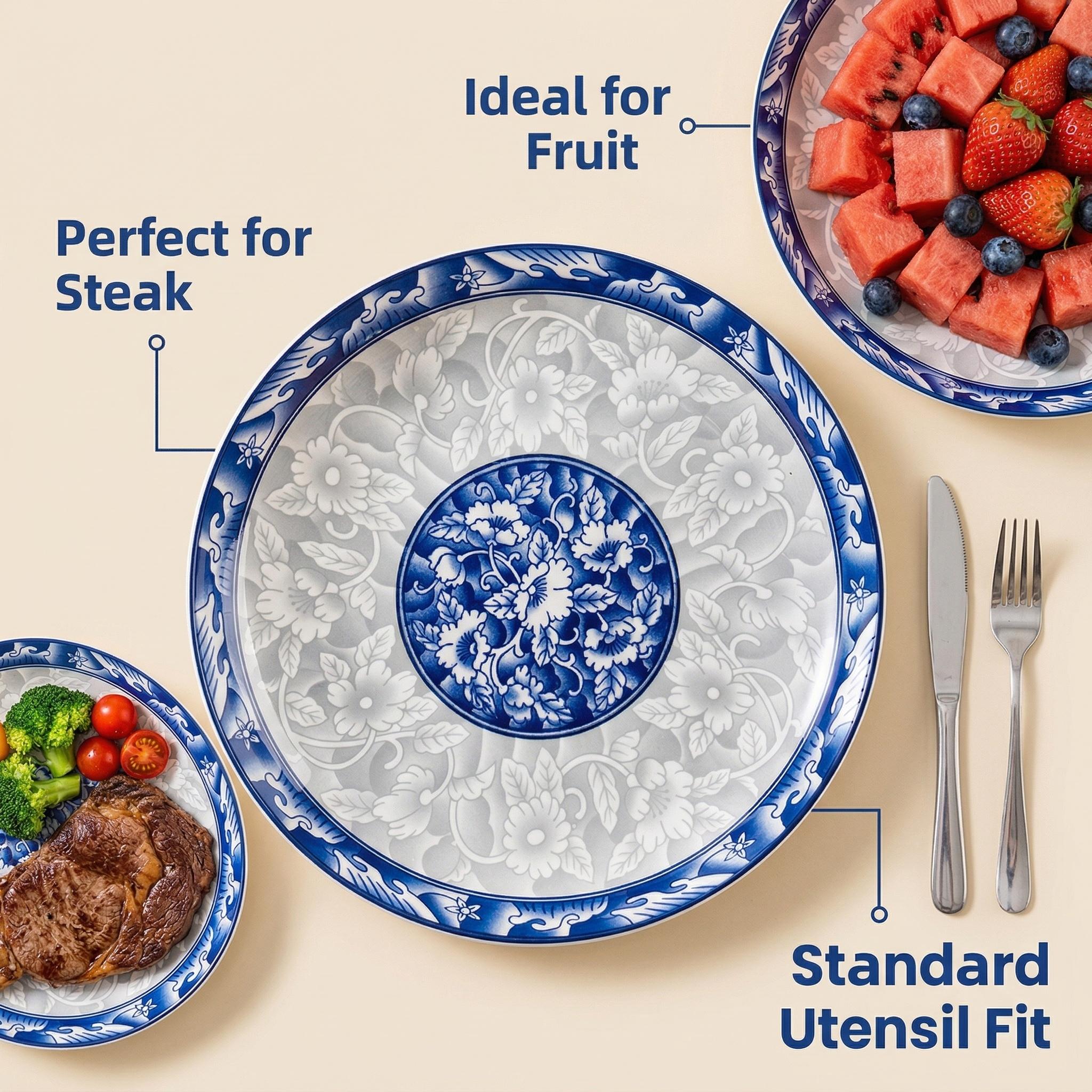 Viral Blue and White Ceramic Plate Set! BOYOU 8" Chinese Style Plates, Microwave & Dishwasher Safe. Underglaze Craft, Non-toxic & Durable. Thickened Deep Plates for Pasta, Salad & Fruit. Space-Saving Set of 4, Elevate Your Kitchen Style!