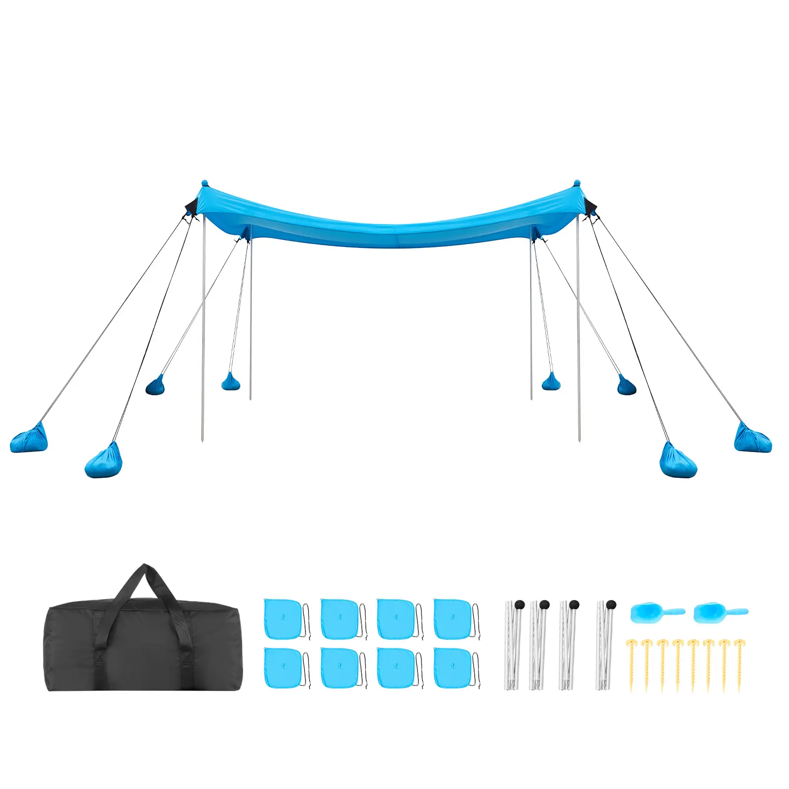 【SummerFinds】VEVOR 10x10ft Large Size Adjustable Canopy Shelter, UPF50+ Sunshade Canopy Tent with Lycra Fabric, 6.6ft Tall Windproof Portable Shelter, 8 Sandbags, Stability Poles, Sand Shovels, Elastic Band for Family Camping Sun Protection