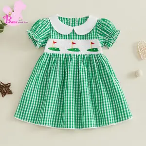 Toddler Baby Girl Summer Dress Casual Plaid Golf Embroidered Doll Collar Short Sleeve A Line Dress