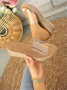 Thick-soled wedge flip-flops for women, new summer outdoor style, height-increasing, sexy Clear transparent sandals for women, beach slippers for women, Summer Footwear