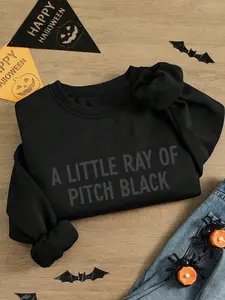 Smiley Face Crew Neck Knit Sweatshirt, Gift for Friends, Birthday & Halloween Clothing, Dark Humor Casual Style Women's Apparel, Womenswear