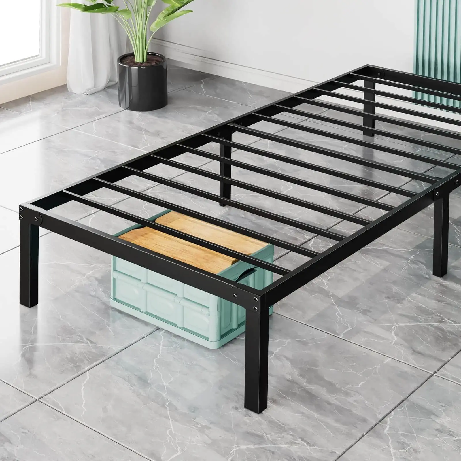 PINGO Heavy Duty Bed Frame with high-strength steel Sturdy Steel Slat Support, Multi-scene Applicability, for home and dormitory for rental room