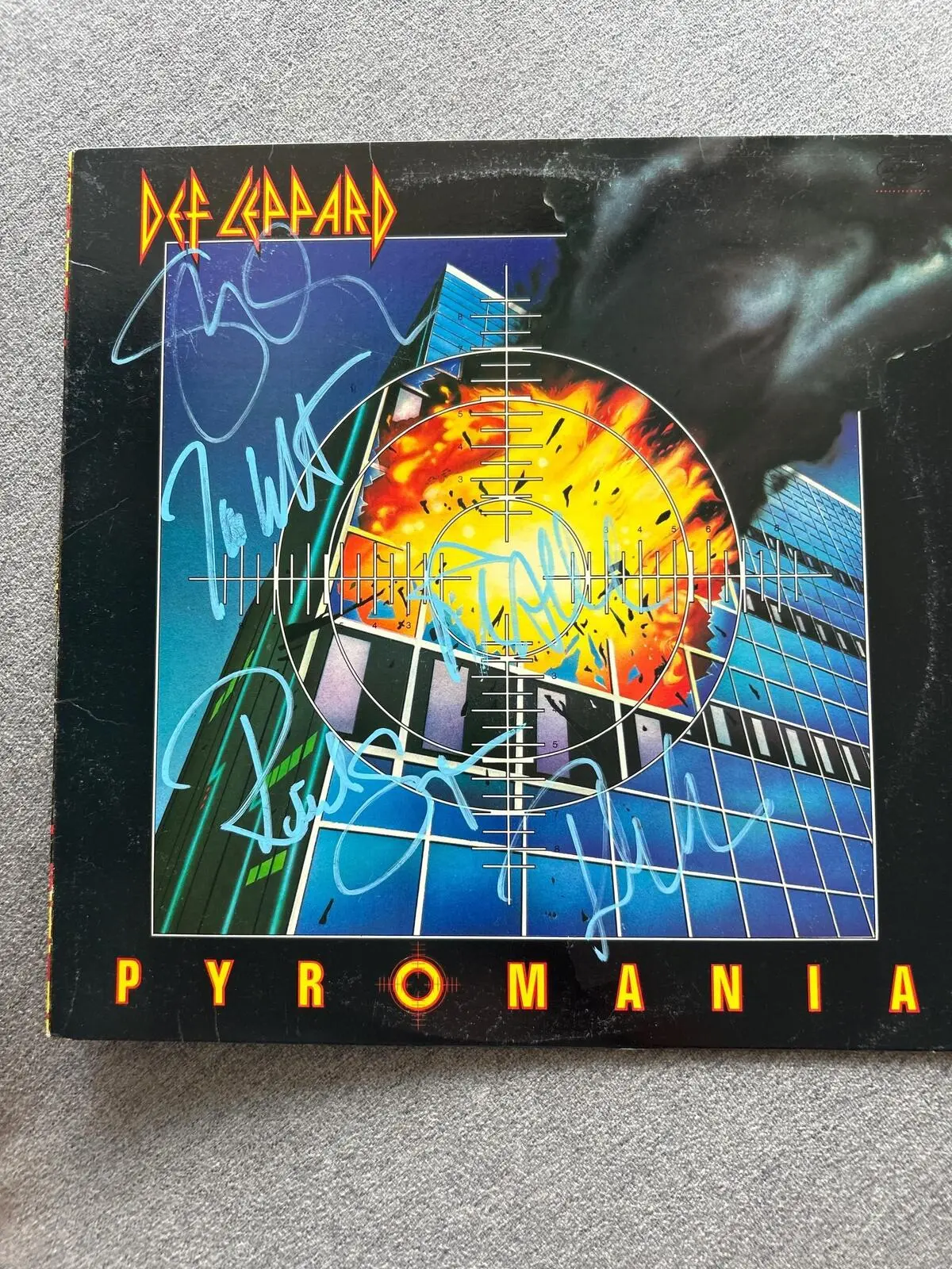 Def Leppard Rock Music Signed Pyromania Vinyl Record Album - Autographed by Steve Clark (Rare), Joe Elliott, Phil Collen, Rick Savage, Rick Allen - With COA