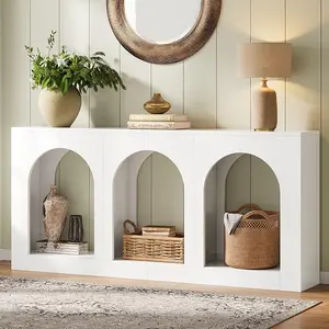 Tribesigns 70.9" White Console Table with Storage, Wood Entryway Entry Table with 3 Arched Shelves for Foyer, Hallway, Living Room, Behind Couch Sofa, Narrow Long