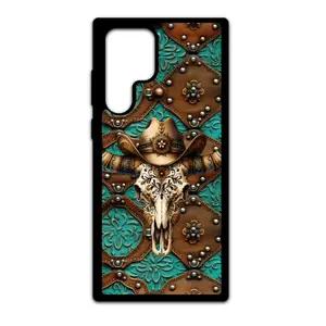 Western Print Steer Head Turquoise and Brown Phone Case  Accessories Durable Shockproof Protection Protective Casing Cover