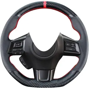 DIY Stitching Carbon Fiber Steering Wheel Cover for Subaru WRX STI and Levorg 2015 2016 2017 2018 2019 / STI S209 2019 15 inches Leather Interior Accessories