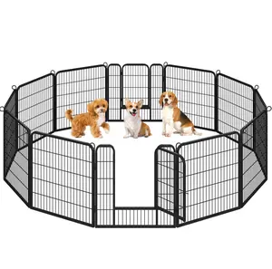 Yaheetech 12-Panel Metal Dog Playpen with Door 32" Tall Black, pet play yard, dog fence, portable enclosure, puppy containment, exercise area, secure barrier, training pen, metal panels
