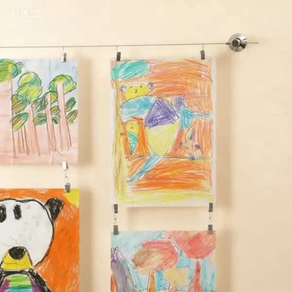 10ft Steel Wire Art Display with 48 Clips for Kids Artwork, Reusable Hanging Solution, Durable Alloy Frame, Easy Setup for Wall Decor, Adjustable Clips for Photos and Drawings