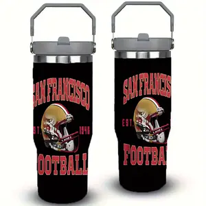30oz Insulated Travel Mug with Straw and Lid - San Francisco Soccer Helmet Design (1946 Founding Team Colors) - Double Vacuum Insulation, Sturdy Handle - Perfect Gift for Sports Fans, Holidays, and Birthdays; Tumbler Funny water cecily bauchmann bottles