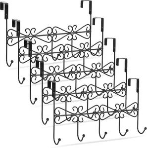 5 Pack Over The Door Hooks Hanger, Over The Door Towel Rack Coat Rack with 5 Hooks, Metal Hanging Organizer for Clothes Coat Hat Towel Bedroom Bathroom, Black