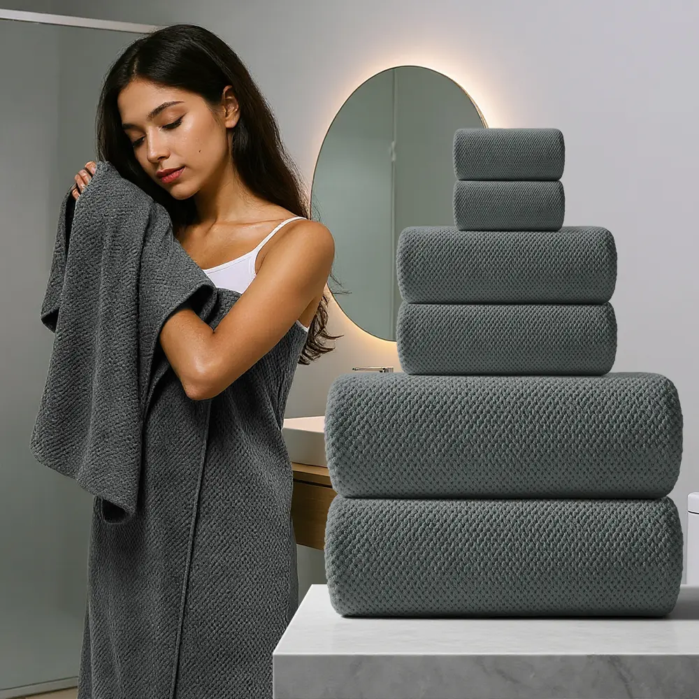 6-Piece Microfiber Bath Towel Set, Soft Skin-Friendly High Absorbency Quick Drying Knitted Fabric, Ideal for Bathroom Hotel Spa Use