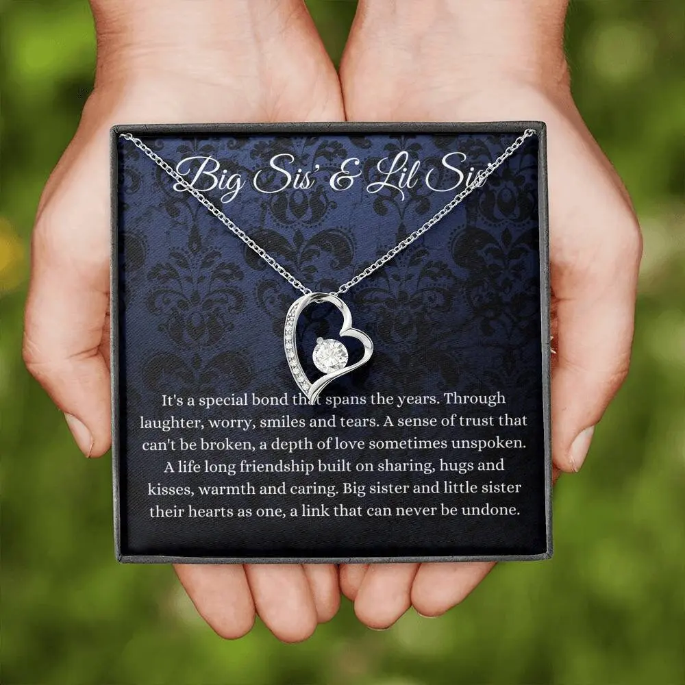 Heart Necklace for Sisters – Big Sister & Little Sister Matching Necklaces | Big Sis Lil Sis Gift with Meaningful Message Card Inside