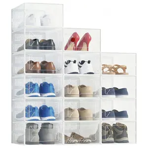 15-Pack Stackable Clear Shoe Box Organizer, Plastic Storage Bins for Closet Hallway & Bedroom, Ventilated & Stackable Shoe Storage Container Set Holds Shoes up to US Size 11, White