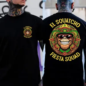 (2 Side) EL SQUATCHO FIESTA SQUAD Tropical Monkey Print Men's T-Shirt