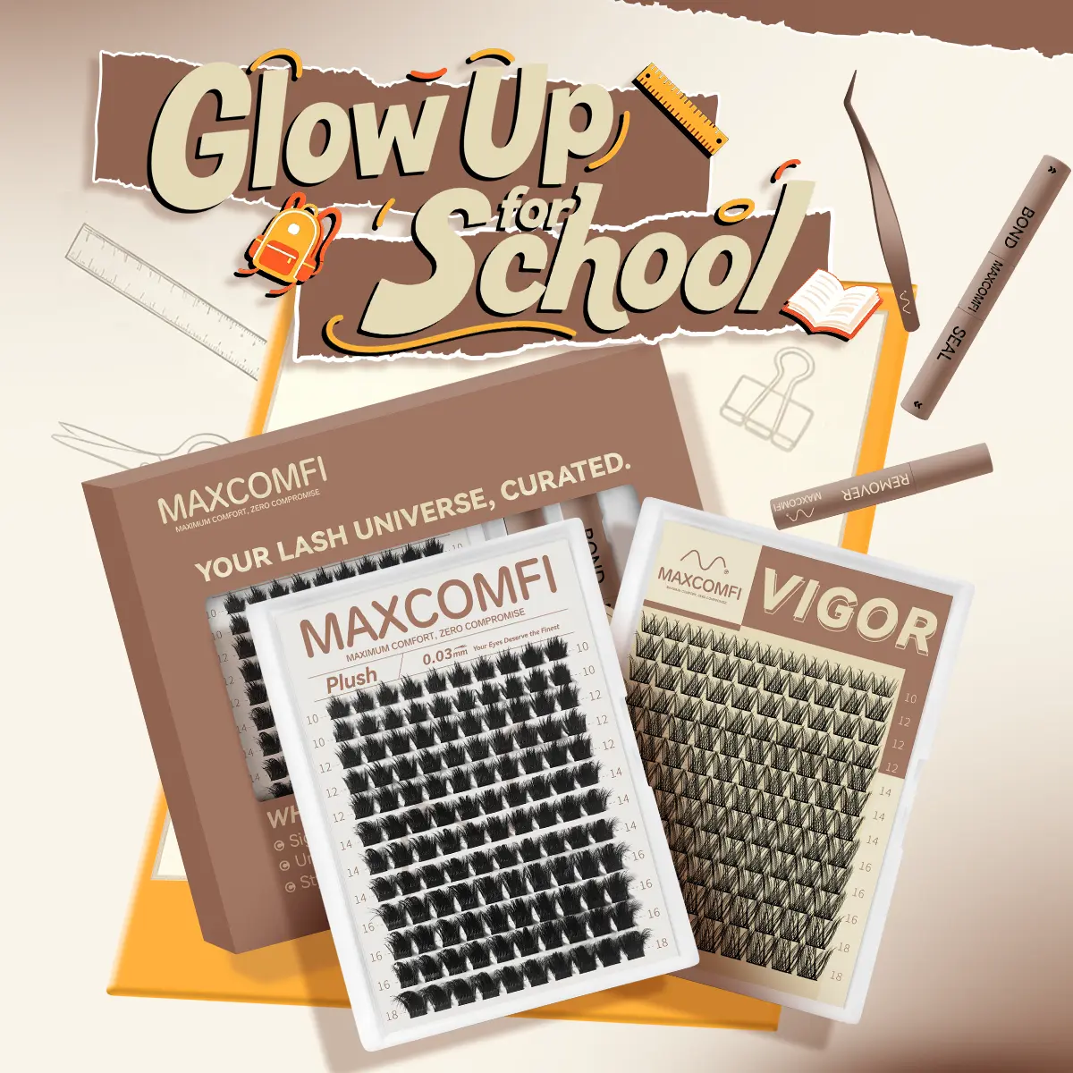 MaxComfi False Eyelashes - Plush or VIGOR Volume Lashes, Fluffy Lash Clusters, Thin Band, Gentle Fit, Waterproof, Long-Lasting, Beginner-Friendly for Natural Daily Use, Summervibes Cosmetic Makeup, Cluster Lashes,sunscreen,back to school