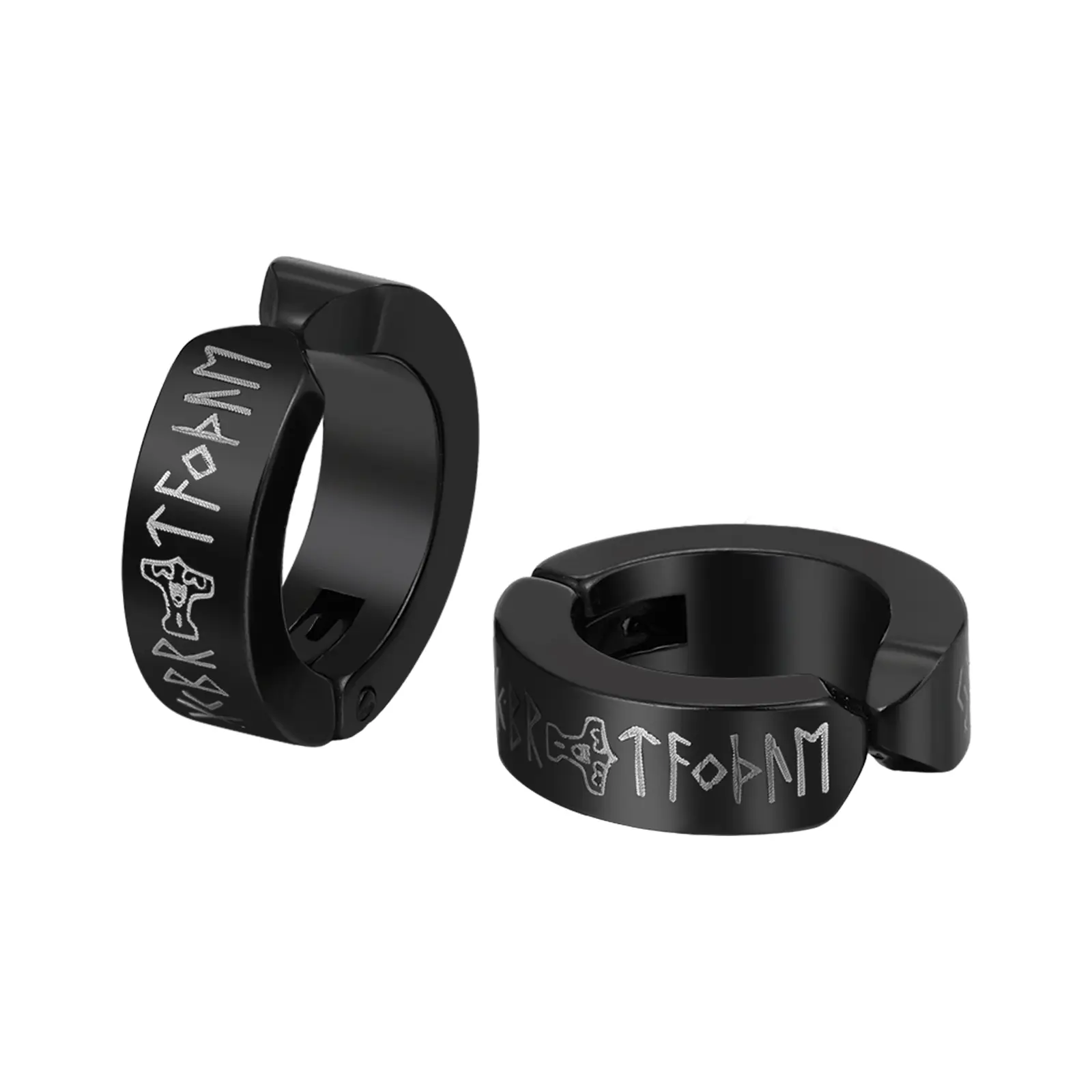 OIDEA Viking Thor Hammer Clip-On Huggie Earrings for Men, Non-Pierced Anti-Rust Stainless Steel Nordic Runes Mjolnir Amulet Mythology Hoop Earrings Pair, Anti-Rust Steel Earrings