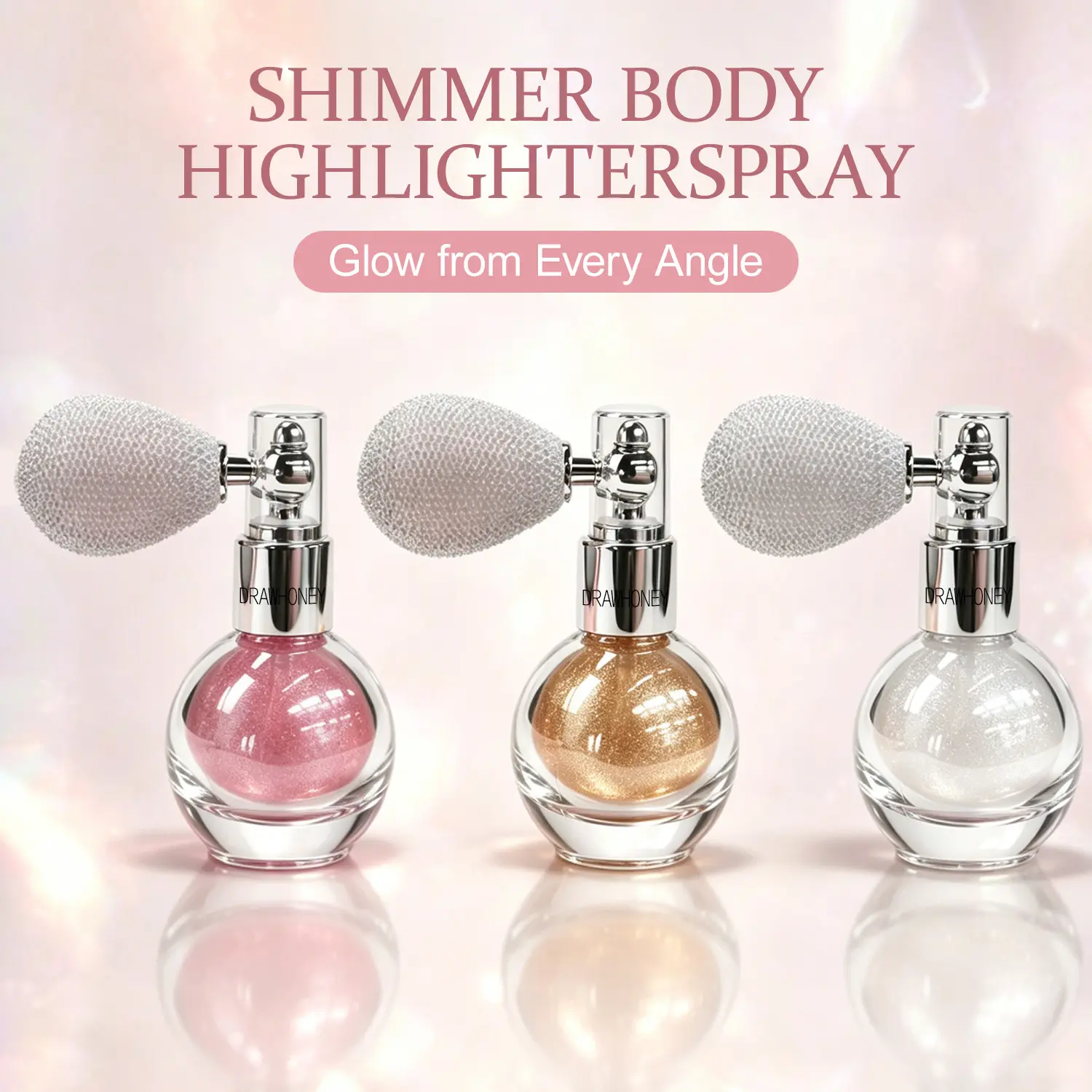 DRAWHONEY Portable Shimmer Highlighter Spray, Multi-Use Glitter Glow Mist for Face Body Hair, Makeup Sparkle Spray for Party & Photo Looks - BY