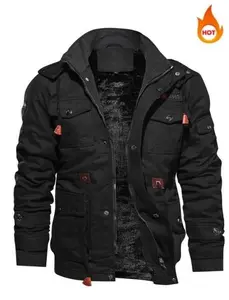 Autumn and Winter Plus Velvet Men's Jacket Removable Hooded Jacket Plus Velvet Thickened Jacket Military Casual Large Pocket Jacket, Menswear