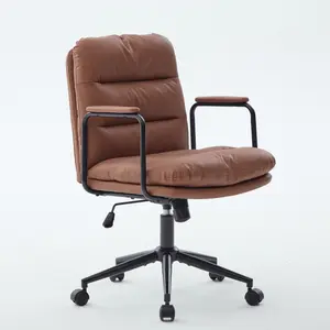 Retro Brown Adjustable Swivel Vanity Chair 360 °   Rotatable Height Adjustable 40 °   Reclining Backrest Double Sponge Cushion Non-Integrated Wide Seat Stable Base Ergonomic Leisure Chair for Bedroom Office Study Living Room