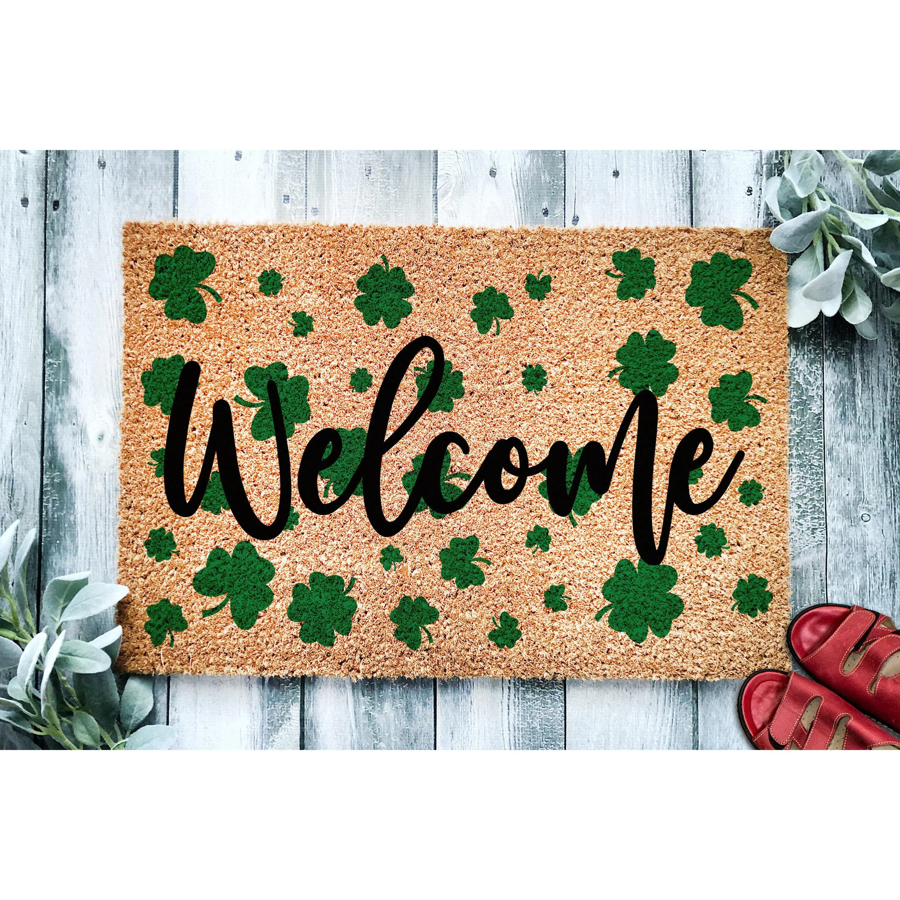 Doormat Welcome Shamrock - St. Patrick's Day L Housewarming Gift - Funny Doormat L Closing Gift - Welcome Doormat - Front Door Mat 1625zz - Made in Florida